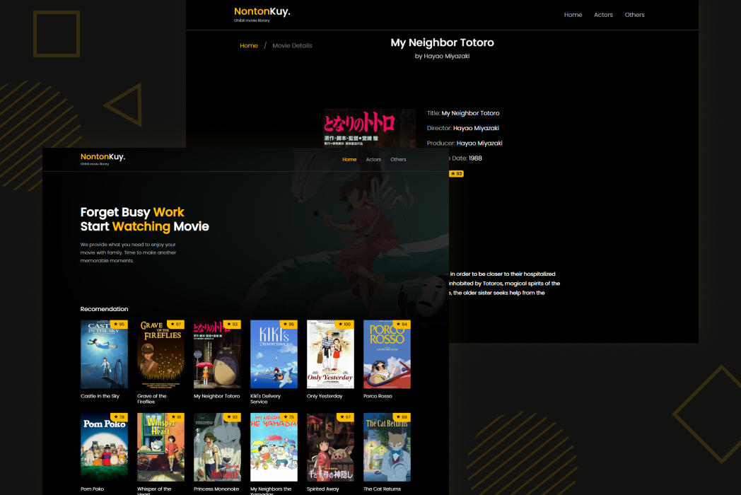 Hasil karya projek Nontonkuy Ghibli Movie Library belajar design dan code di BuildWithAngga