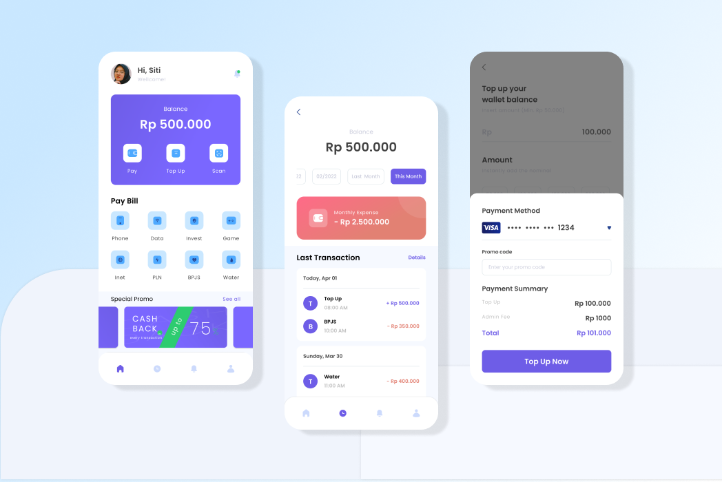 Hasil karya M-Wallet Mobile App di BuildWithAngga