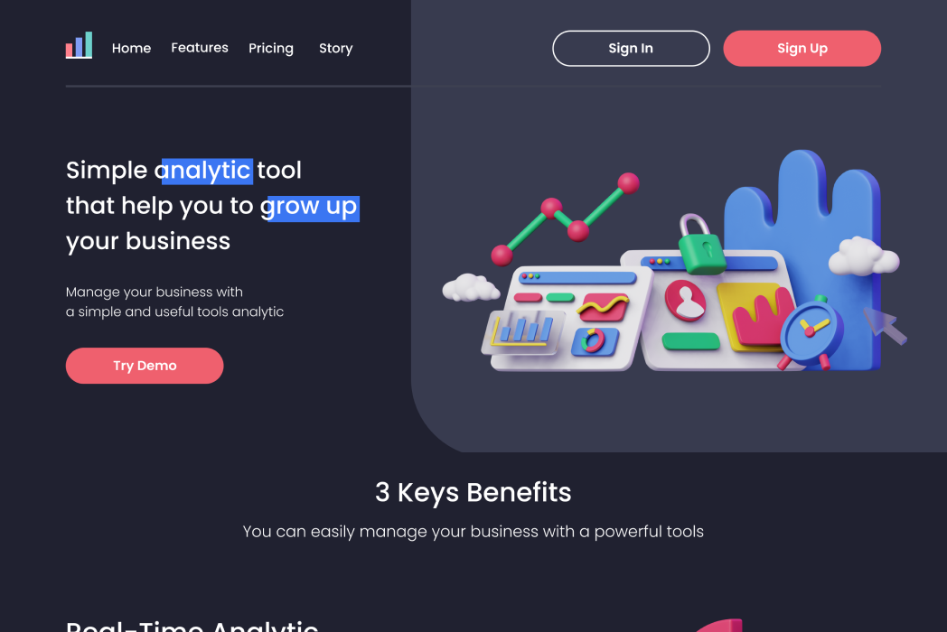 Hasil karya UI Analytic Tool Landing Page di BuildWithAngga