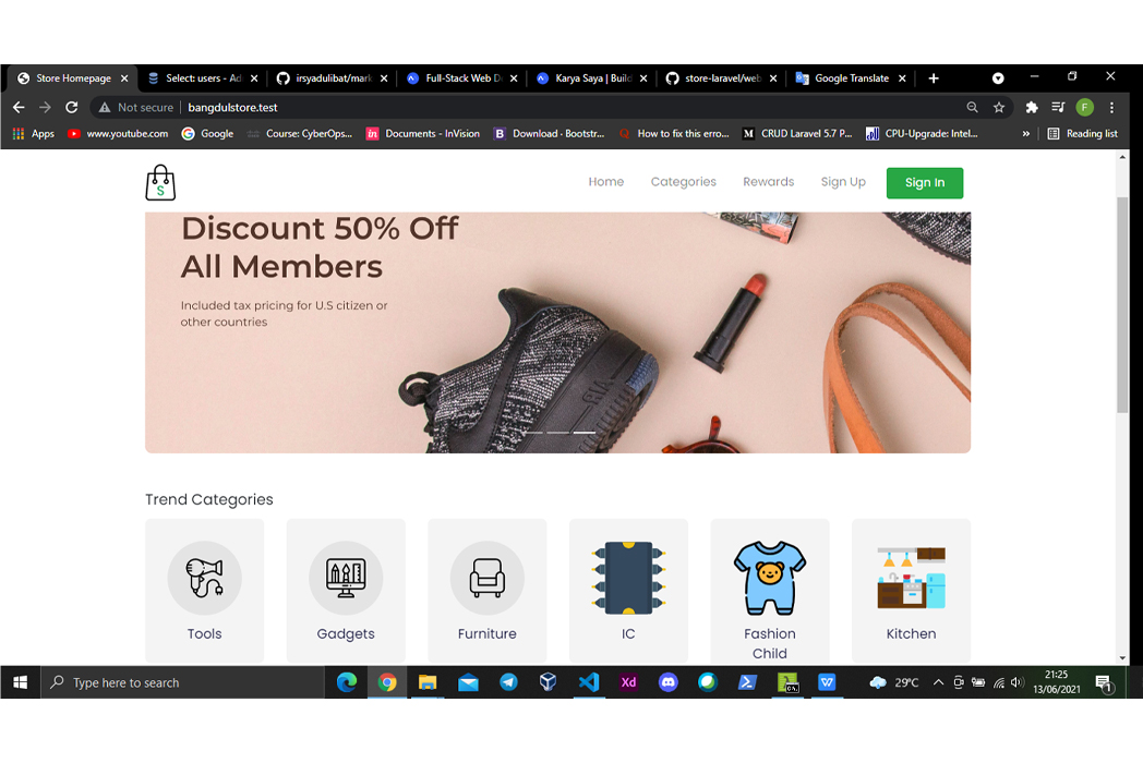 Hasil karya projek bangdulstore belajar design dan code di BuildWithAngga