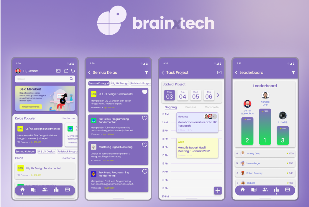 Hasil karya projek BrainXTech belajar design dan code di BuildWithAngga
