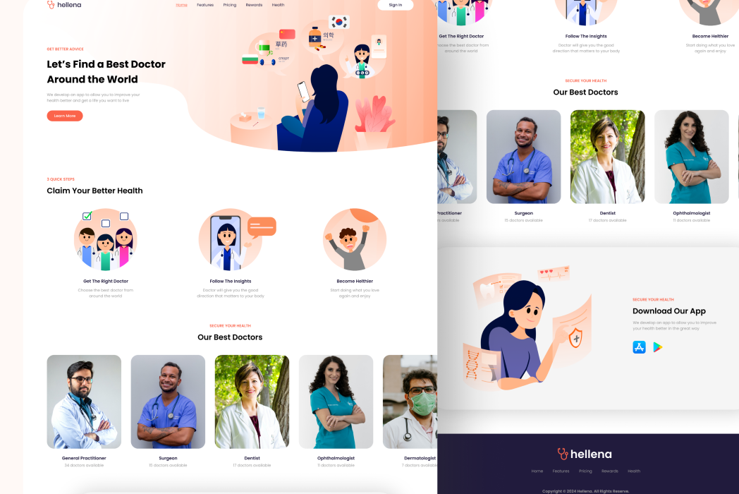 Hasil karya Hellena Health Illustration and Website Design di BuildWithAngga