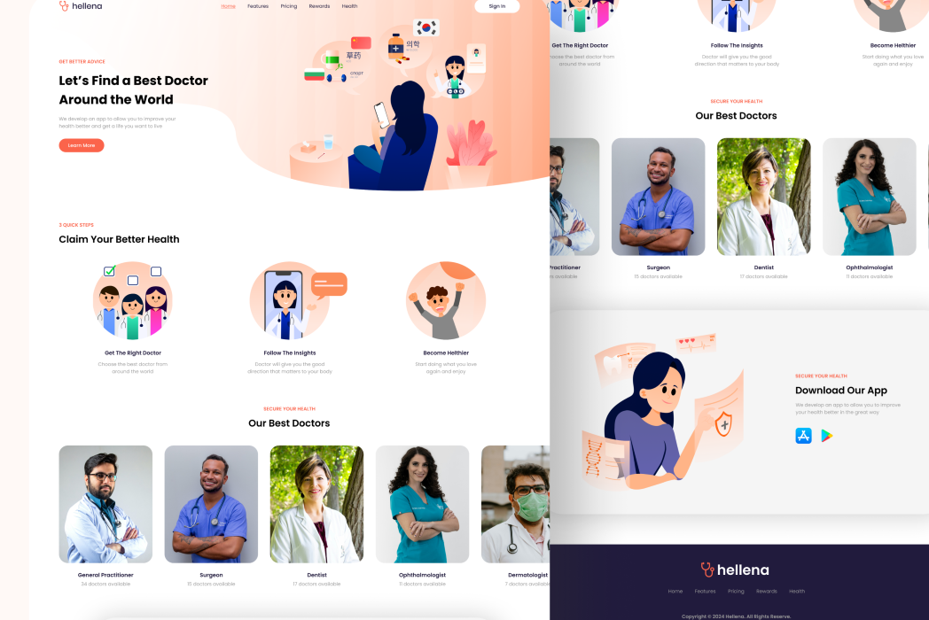 Hasil karya Hellena Health Illustration and Website Design belajar di BuildWithAngga