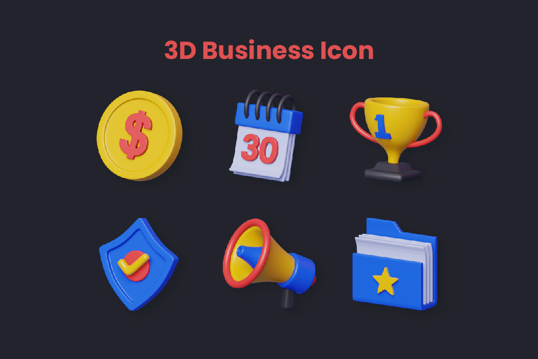 Hasil karya 3D Business Icon Set belajar di BuildWithAngga