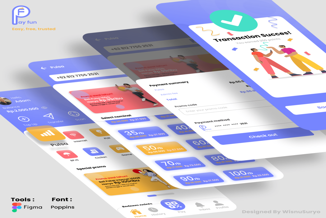 Hasil karya projek PayFun E- Wallet belajar design dan code di BuildWithAngga