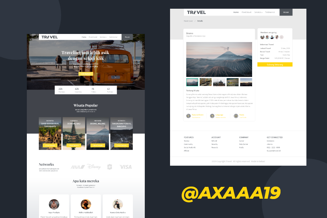 Hasil karya Website Travel belajar di BuildWithAngga