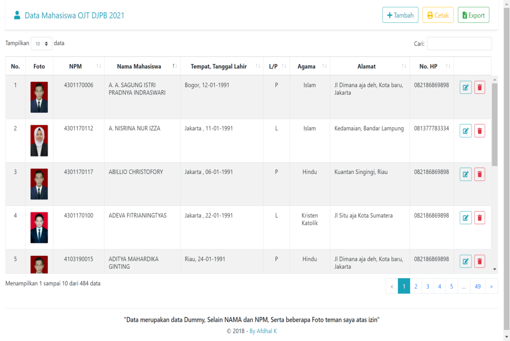 Hasil karya CRUD Database Pegawai di BuildWithAngga