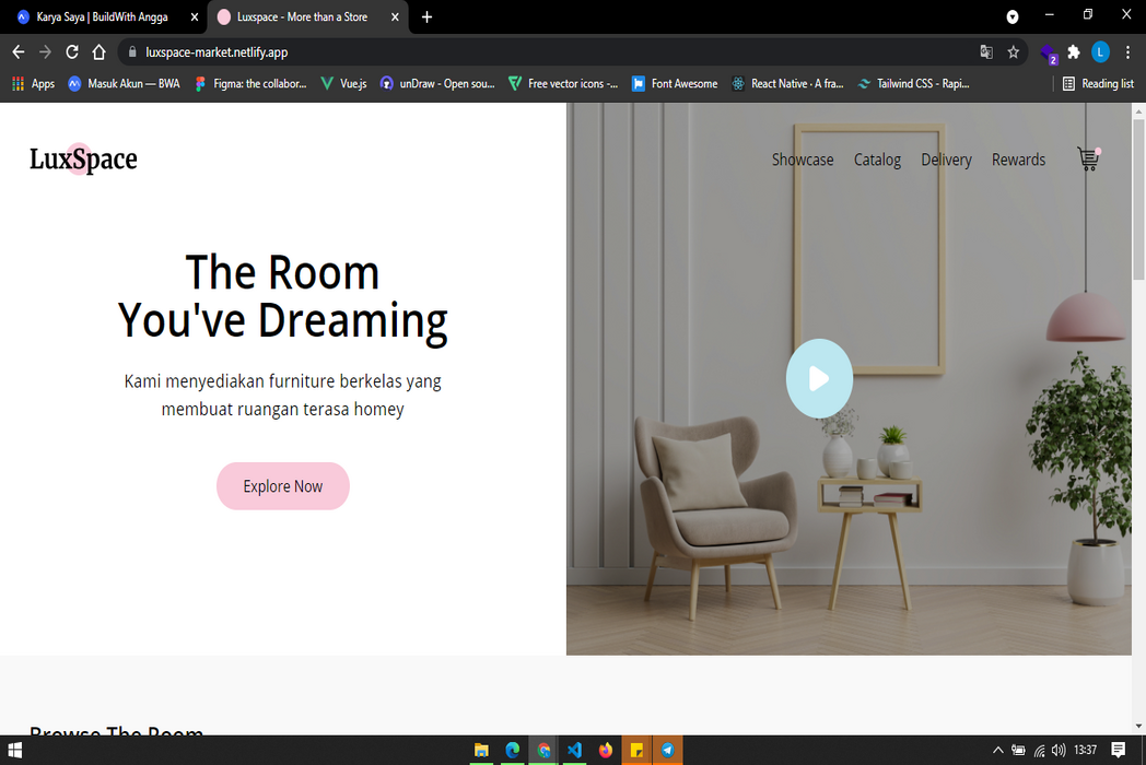 Hasil karya Luxspace-Market-ReactJS belajar di BuildWithAngga