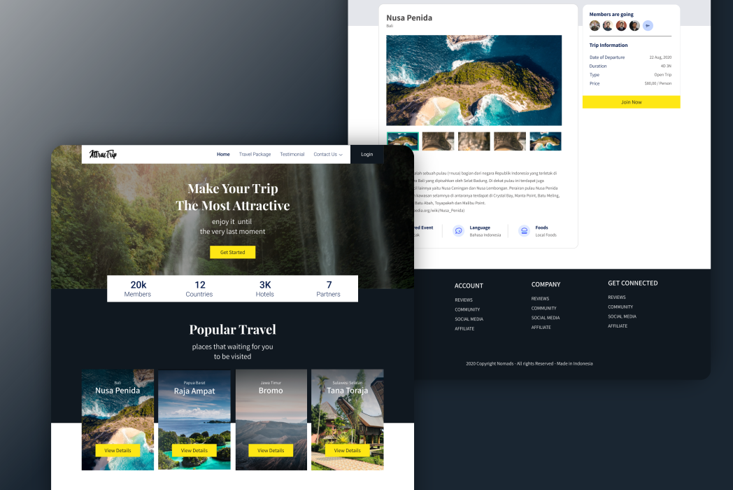 Hasil karya Attractrip - Travel Website di BuildWithAngga