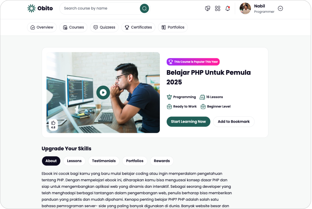 Hasil karya Obito Course di BuildWithAngga