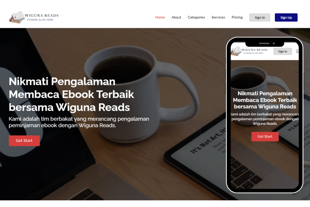 Hasil karya projek Wiguna Reads belajar design dan code di BuildWithAngga