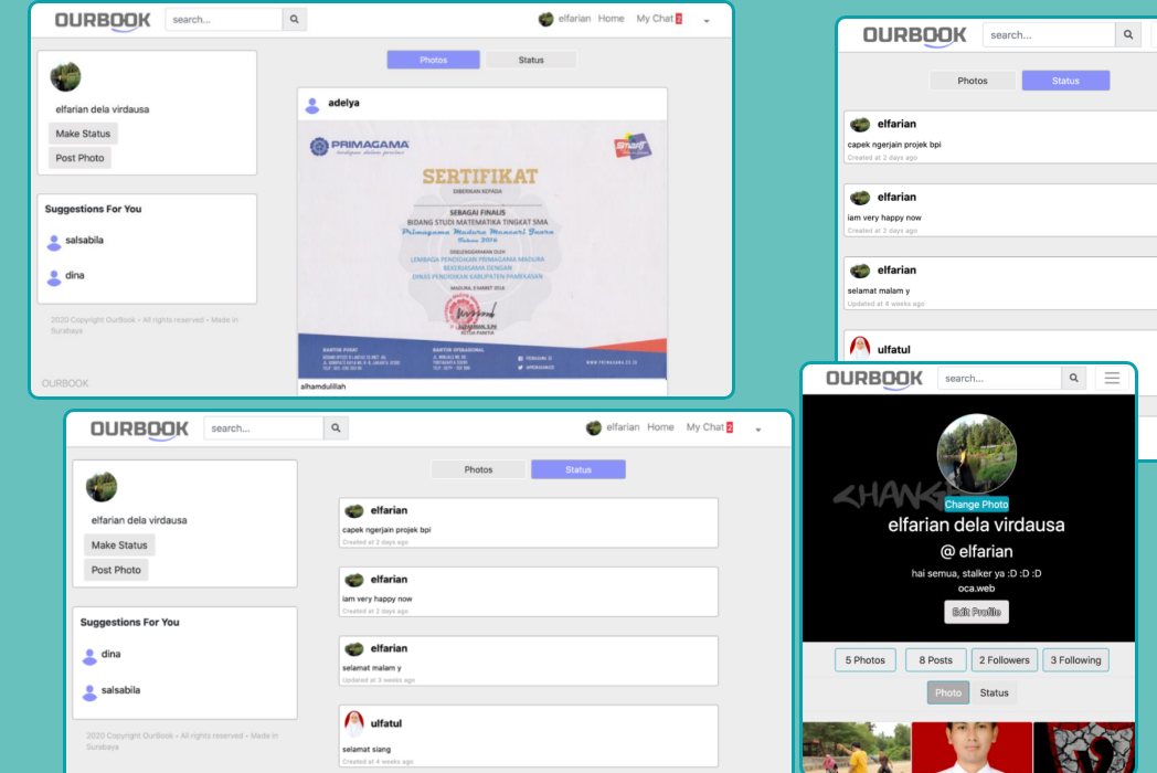 Hasil karya Ourbook (Aplikasi Media Social) di BuildWithAngga