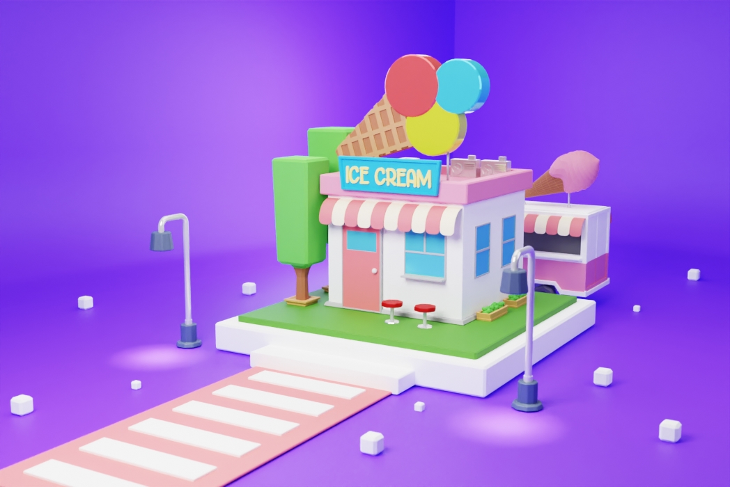 Hasil karya Modeling Ice Cream Store belajar di BuildWithAngga