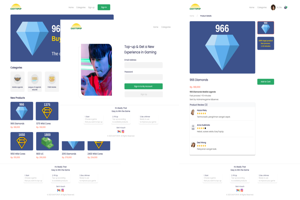 Hasil karya projek easytopup belajar design dan code di BuildWithAngga