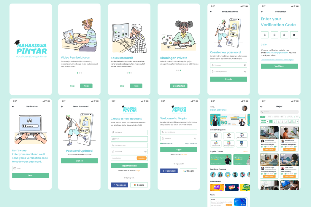 Hasil karya projek Mahasiswa Pintar Mobile App belajar design dan code di BuildWithAngga