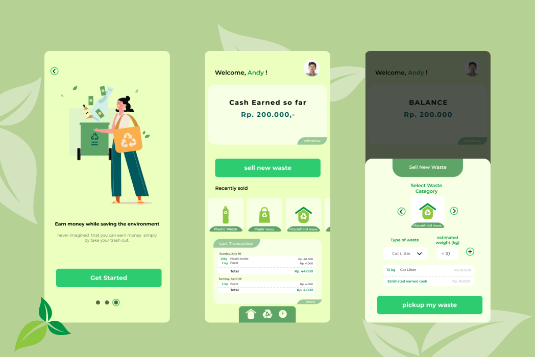 Hasil karya projek Waste for cash UI belajar design dan code di BuildWithAngga