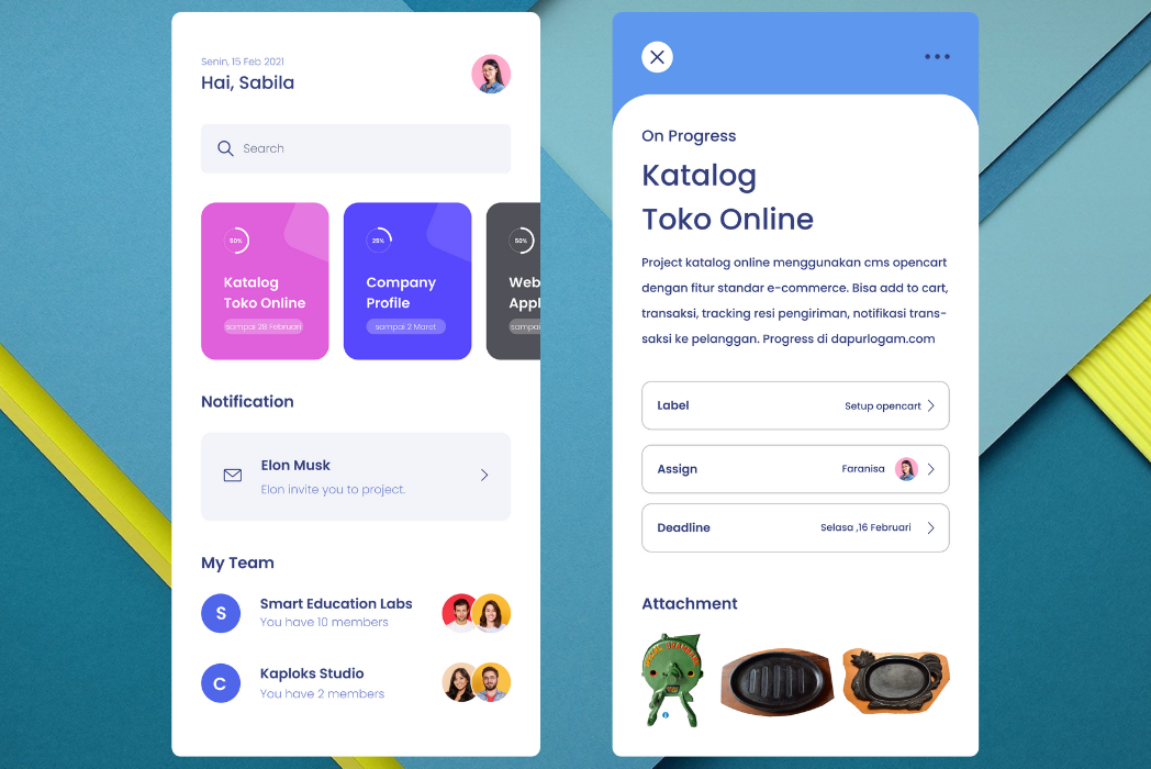 Hasil karya projek UI/UX Kaploks Studio Apps belajar design dan code di BuildWithAngga