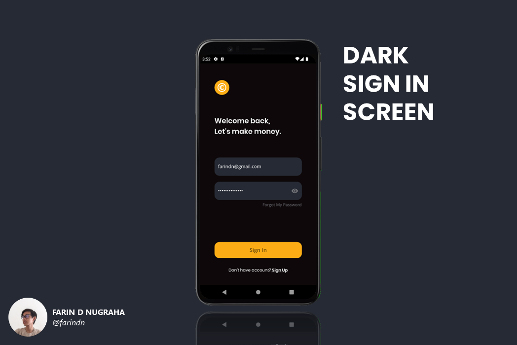 Hasil karya Flutter Dark Sign In Screen belajar di BuildWithAngga