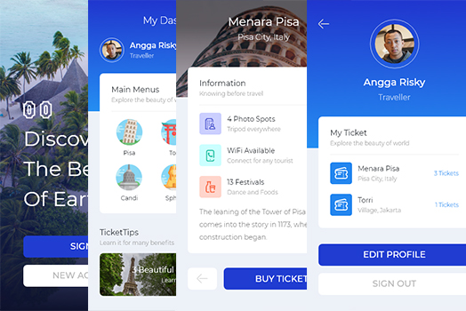 Hasil karya projek Travely Mobile belajar design dan code di BuildWithAngga