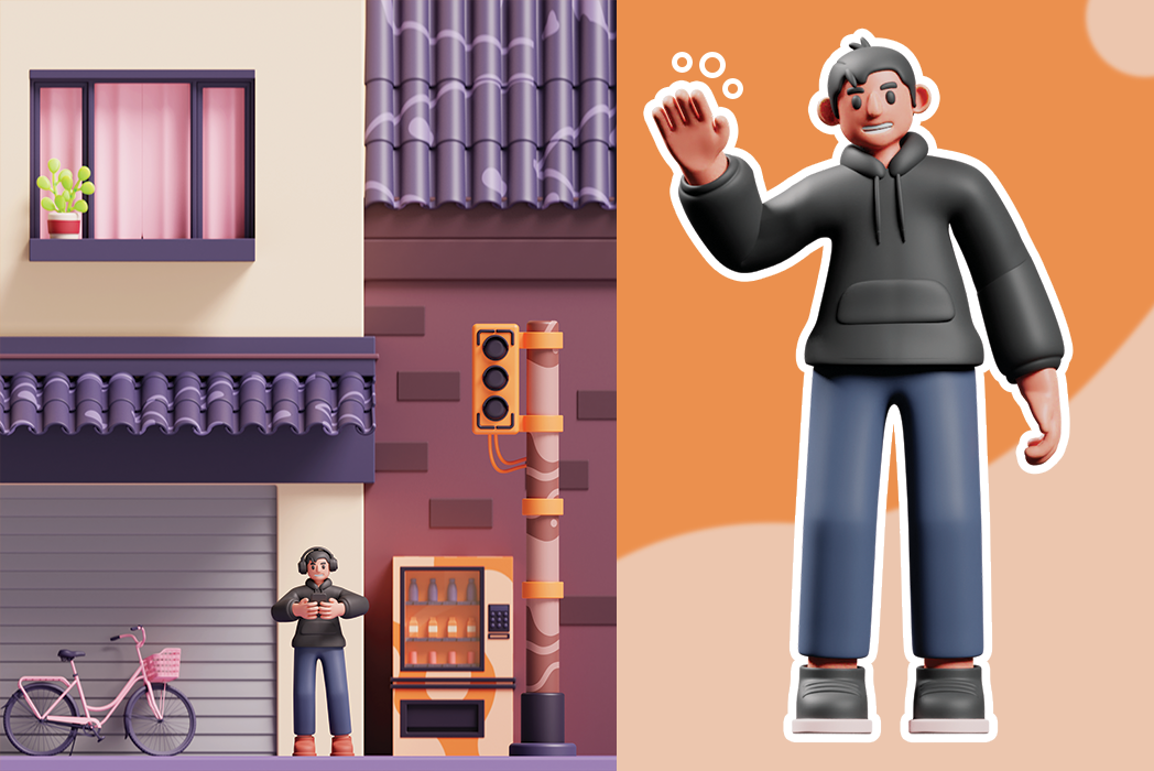 Hasil karya 3D Illustration character di BuildWithAngga
