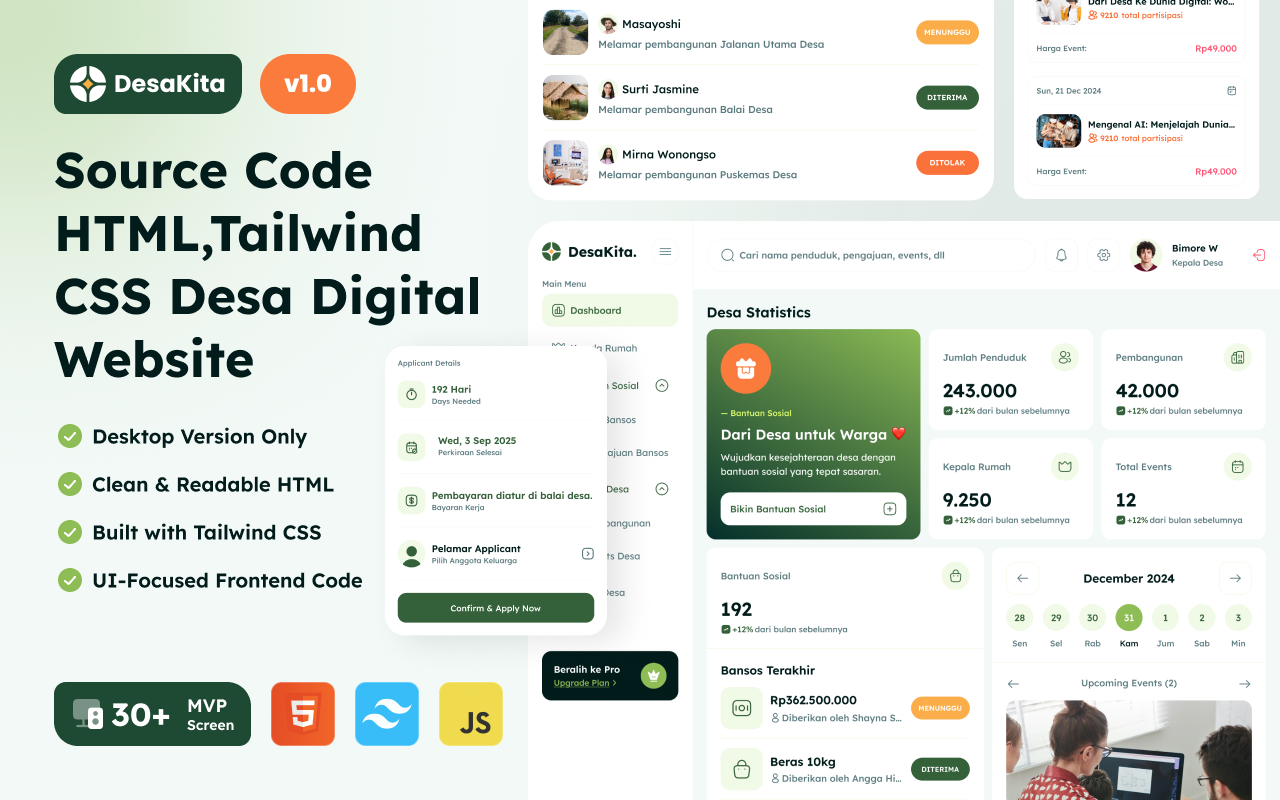 Kelas Source Code HTML, Tailwind CSS Desa Digital Website di BuildWithAngga