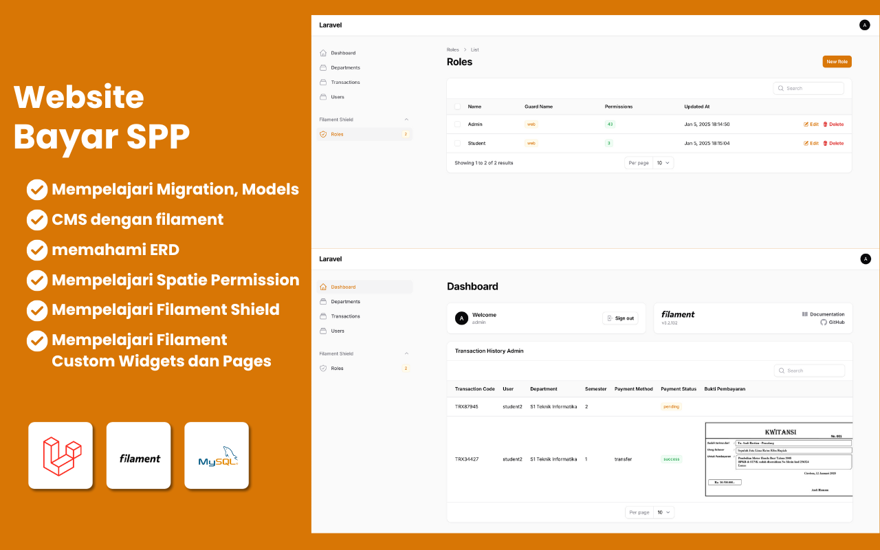 Kelas Laravel 11, Filament, MySQL: Web Bayar SPP di BuildWithAngga