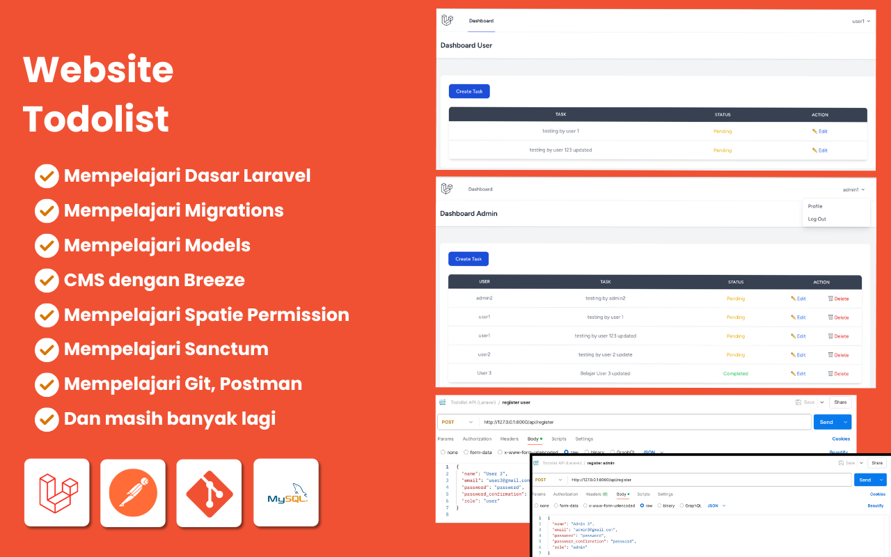 Kelas Laravel 12, Breeze, Sanctum, Spatie : Todolist di BuildWithAngga