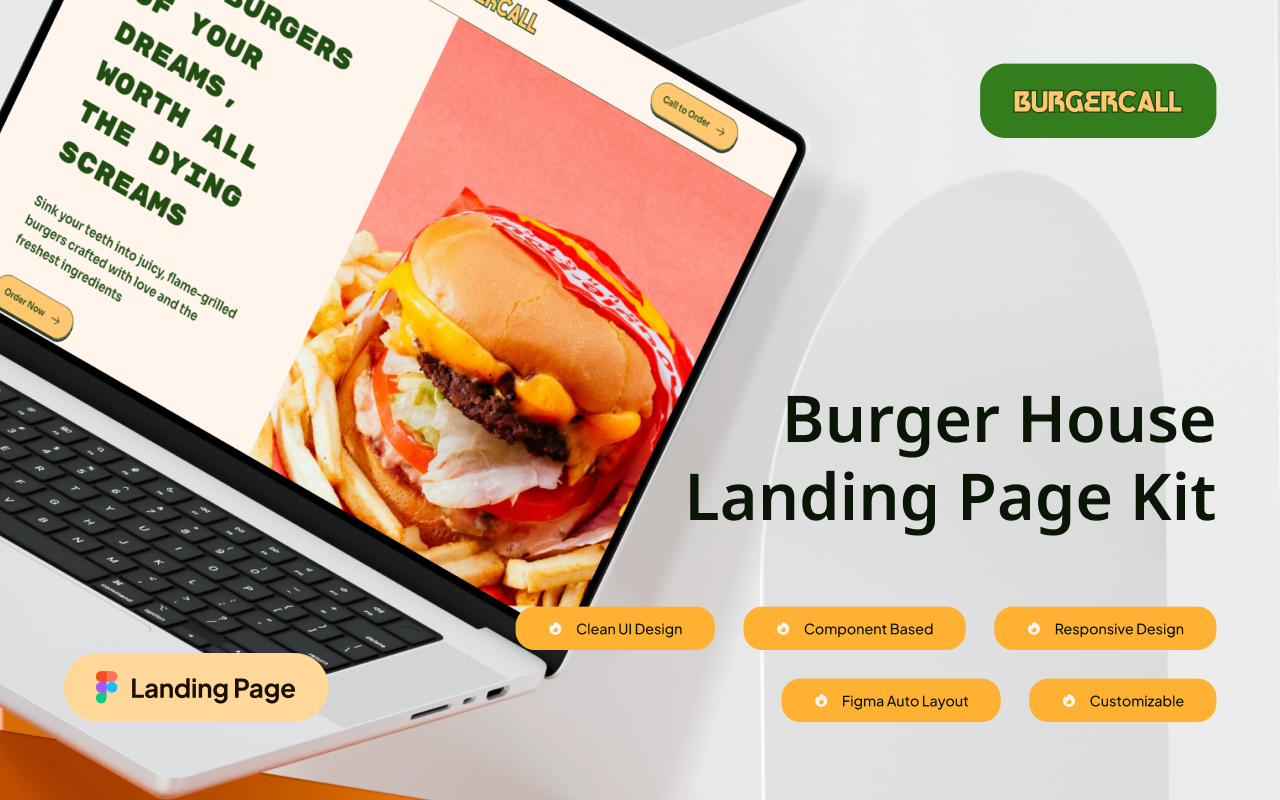 Kelas BurgerCall - Burgershop Landing Page Figma Template UI Kit di BuildWithAngga