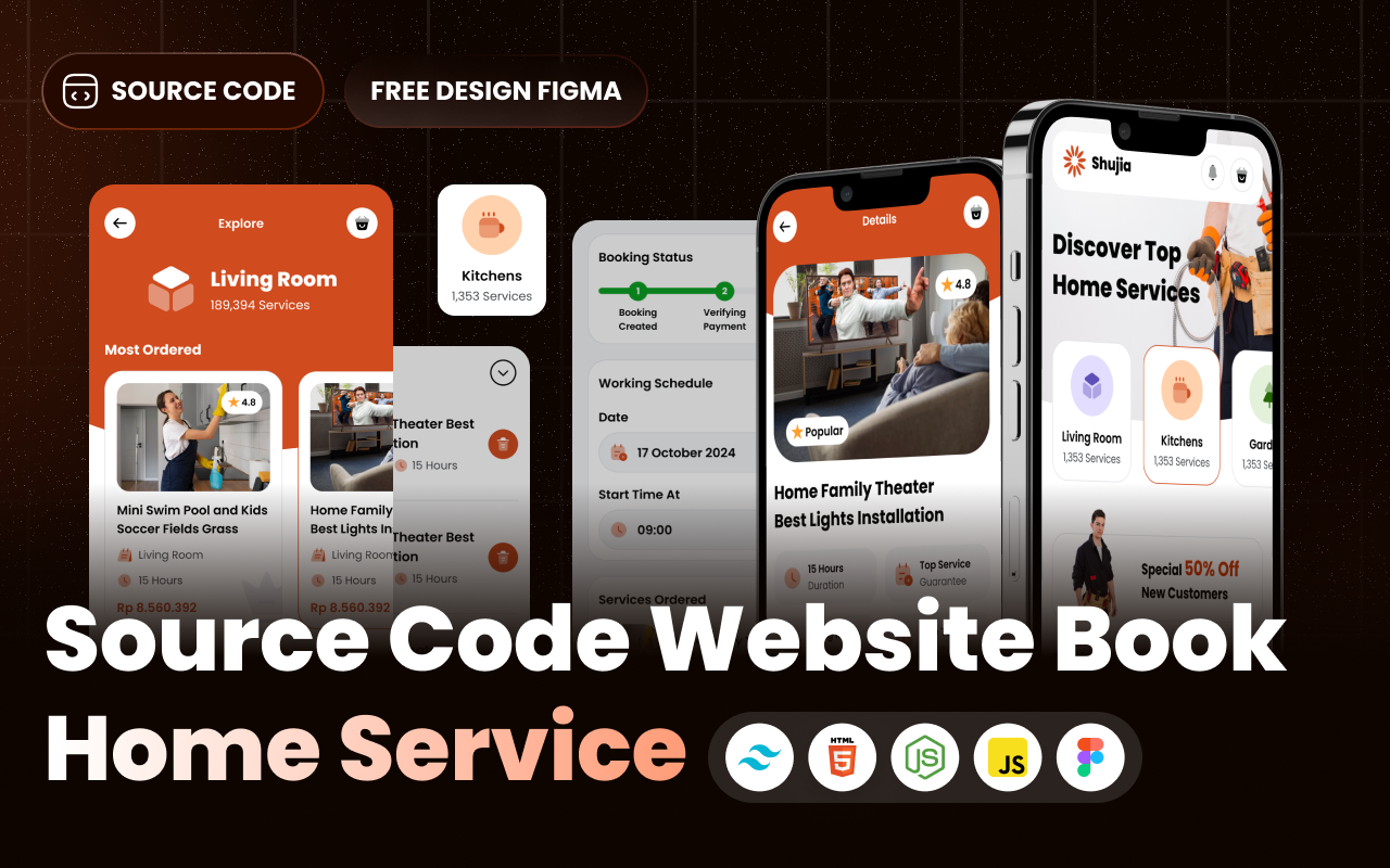 Kelas Source Code HTML, Tailwind CSS & Figma Web Home Service di BuildWithAngga